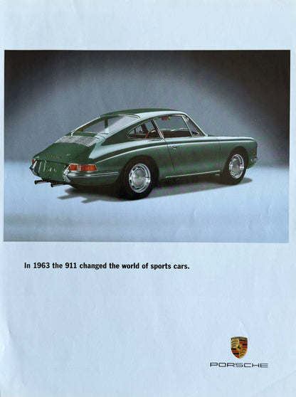 Porsche 911 – “1963’te Spor Otomobil Dünyasını Değiştirdi” Temalı Orijinal Dönem Reklam Sayfasıdır (Sonradan Baskı Değildir).