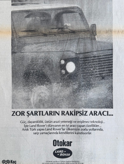 Otokar Land Rover Zor Şartların Rakipsiz Aracı…- Orijinal Türkiye Reklam Sayfasıdır (Sonradan Baskı Değildir).