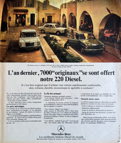 Mercedes-Benz W114 W115 220 Diesel –  Temalı Orijinal Dönem Reklam Sayfasıdır (Sonradan Baskı Değildir).