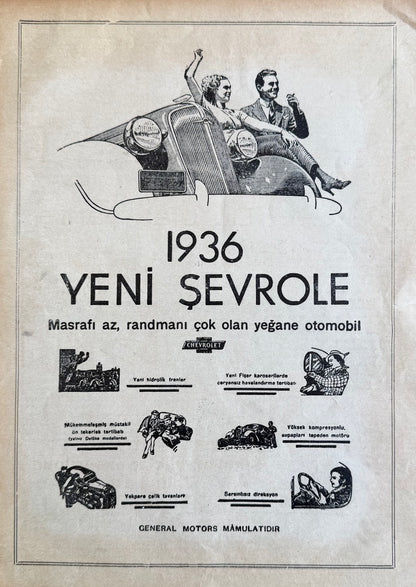 Chevrolet – 1936 “Yeni Şevrole” Orijinal Türkiye Reklam Sayfasıdır (Sonradan Baskı Değildir).
