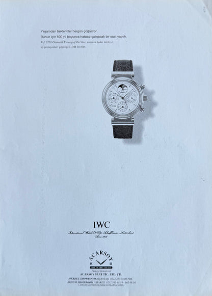 IWC Da Vinci - Orijinal Türkiye Reklam Sayfasıdır (Sonradan Baskı Değildir).