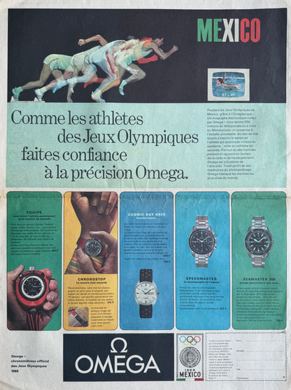 Omega & Mexico 1968 Olimpiyatları - Orijinal Dönem Reklam Sayfasıdır (Sonradan Baskı Değildir).