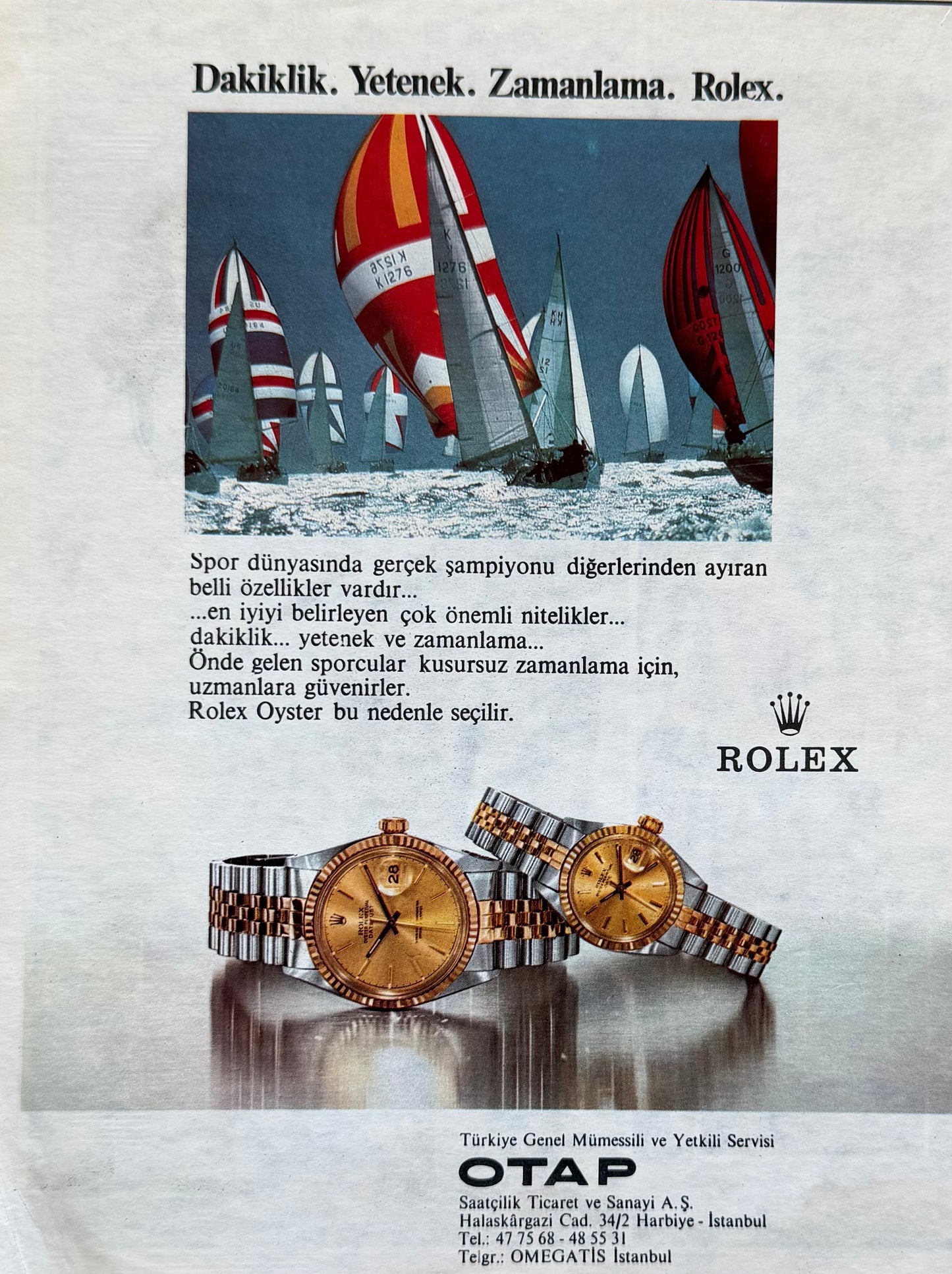 Rolex Oyster Datejust Orijinal Türkiye Reklam Sayfasıdır (Sonradan Baskı Değildir).