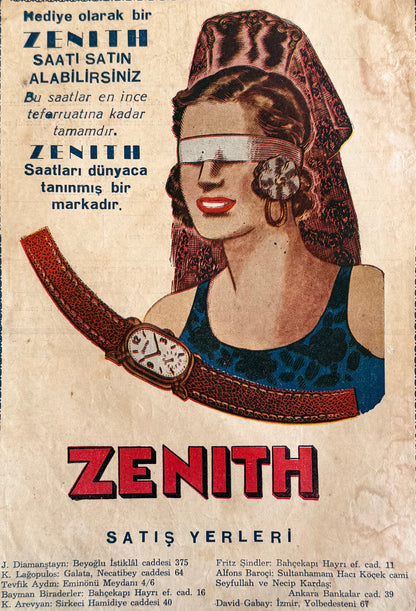 Zenith “Hediye Olarak Zenith Saati” 1943 Orijinal Türkiye Dönem Reklamıdır (Sonradan Baskı Değildir).