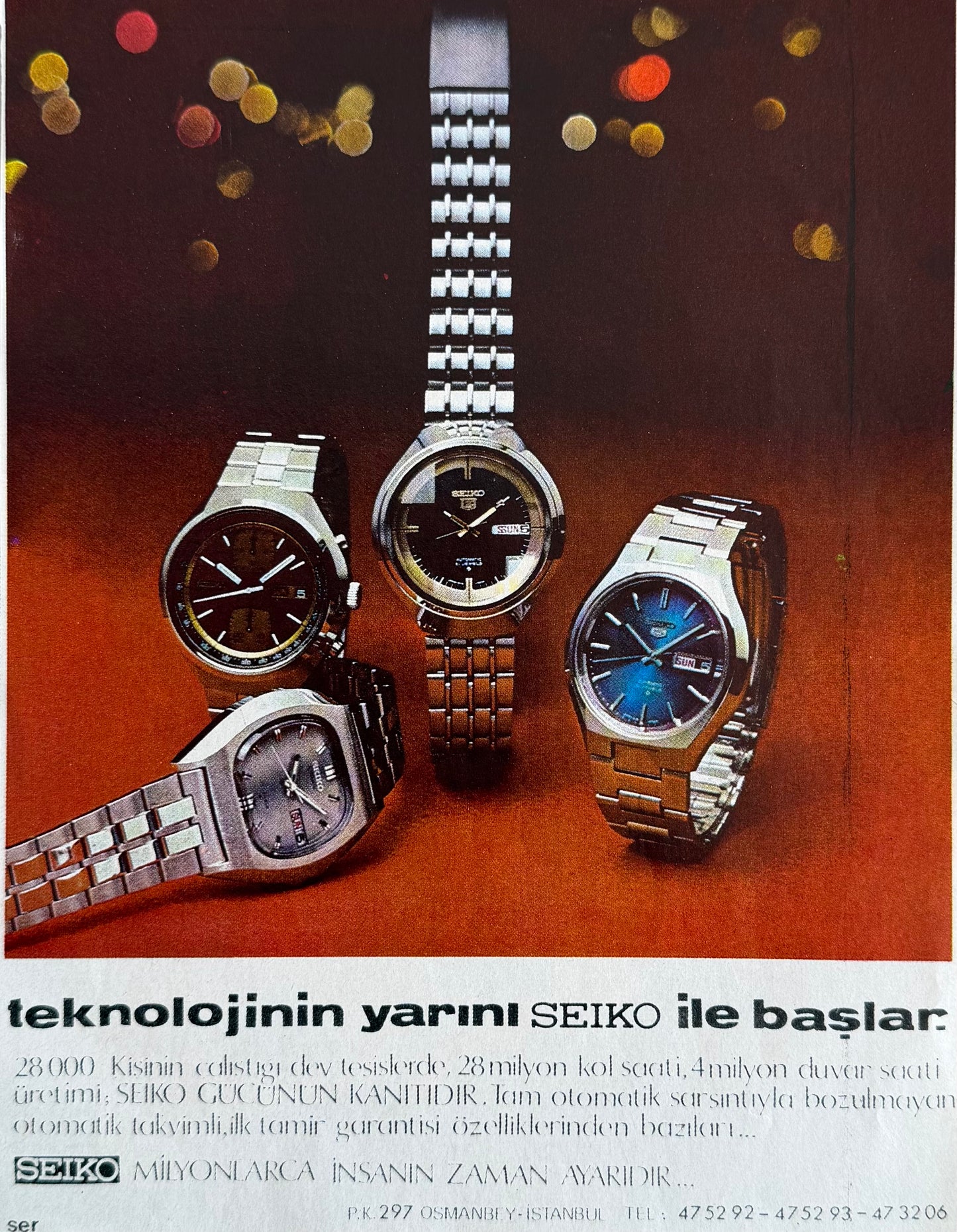 Seiko Koleksiyonu “Teknolojinin Yarını Seiko ile Başlar” 1976 Orijinal Türkiye Dönem Reklamıdır (Sonradan Baskı Değildir).