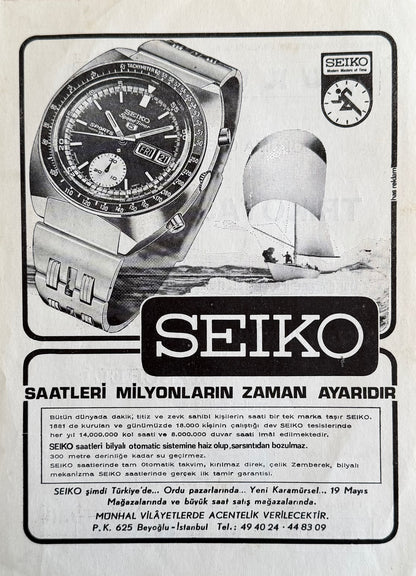 Seiko “Saatleri Milyonların Zaman Ayarıdır” 1976 Orijinal Türkiye Dönem Reklamıdır (Sonradan Baskı Değildir).