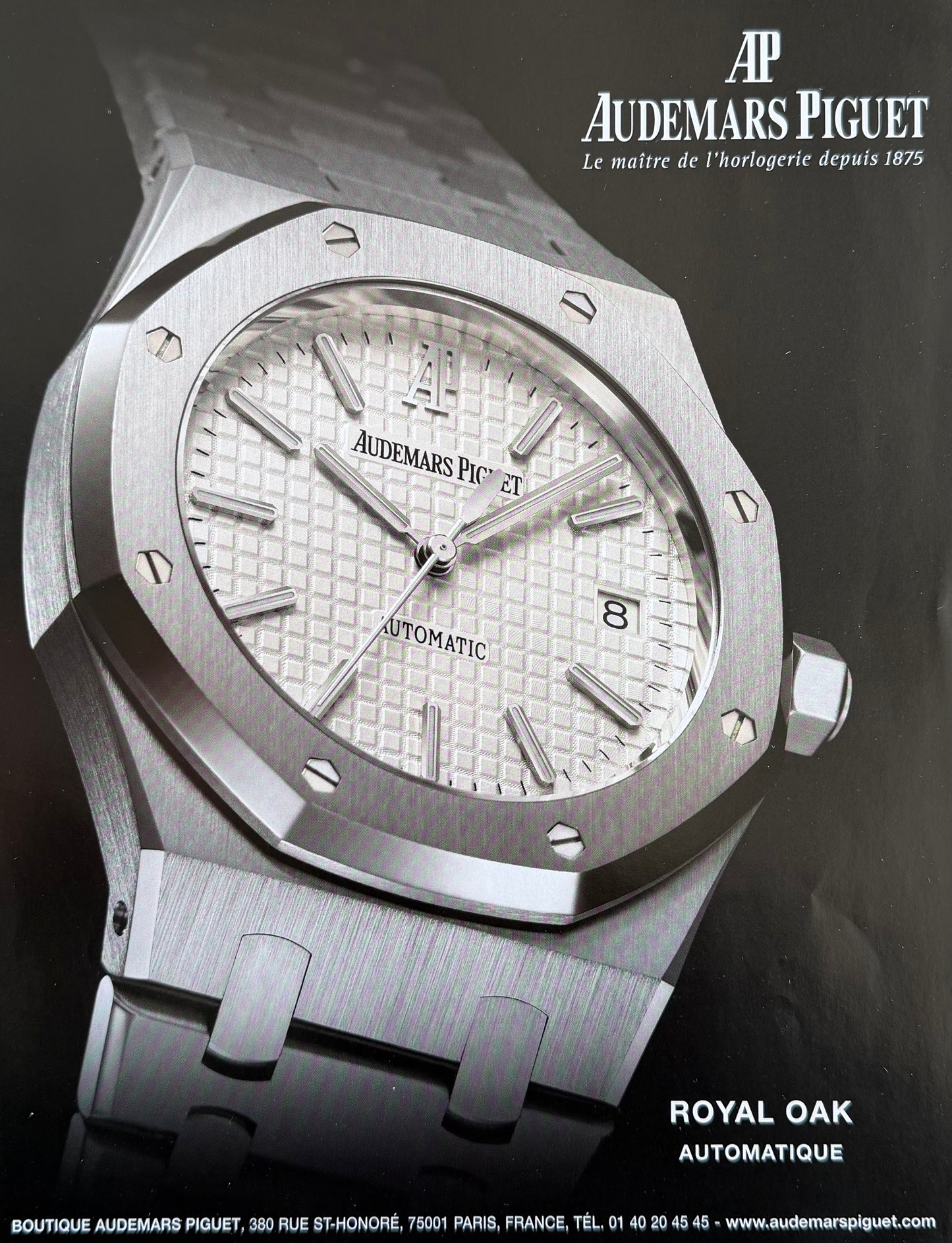 Audemars Piguet Royal Oak White Dial. 2009 Orijinal Dönem Reklamıdır (Sonradan Baskı Değildir)
