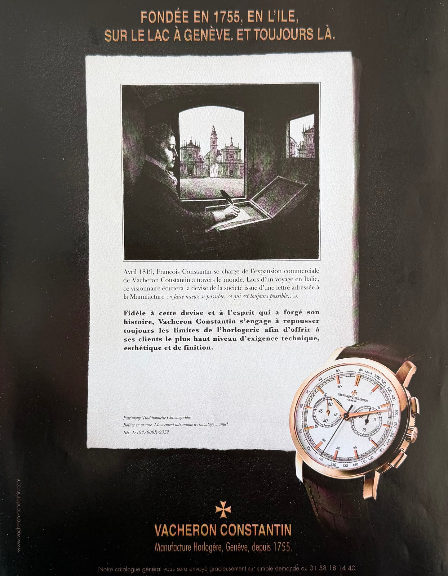Vacheron Constantin Patrimony Traditionnelle Chronographe Orijinal Dönem Reklamıdır (Sonradan Baskı Değildir).