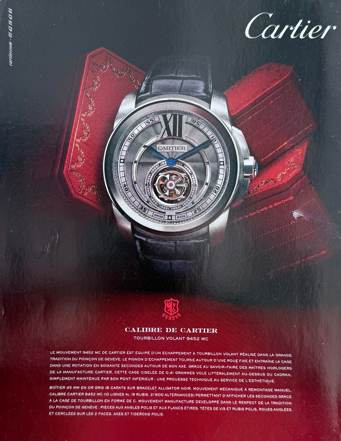 Cartier Calibre de Cartier Tourbillon. Orijinal Dönem Reklamıdır (Sonradan Baskı Değildir).