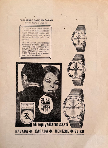 Seiko “Olimpiyatların Saati – Türkiye Lansmanı” 1980 Orijinal Dönem Reklamıdır (Sonradan Baskı Değildir).