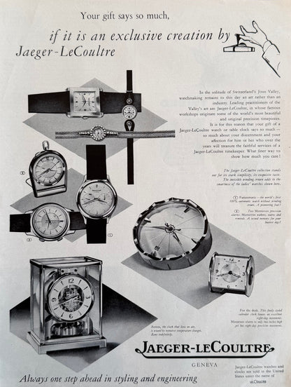 Jaeger-LeCoultre Koleksiyonu “Watchmaker’s Watchmaker” 1956 Orijinal Dönem Reklamıdır (Sonradan Baskı Değildir).
