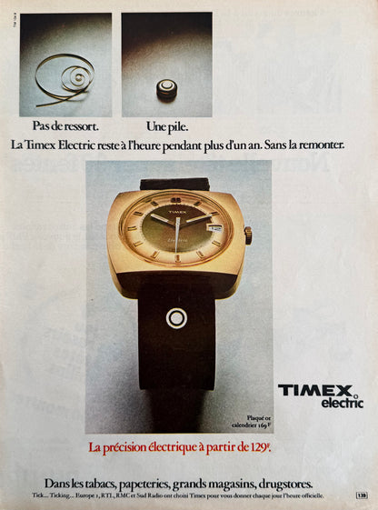 Timex Electric “No Spring. Just Power.” 1972 Orijinal Dönem Reklamıdır (Sonradan Baskı Değildir).