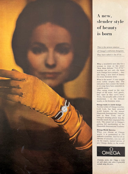 Omega Arc d’Or “A New Slender Style of Beauty” 1965 Orijinal Dönem Reklamıdır (Sonradan Baskı Değildir).