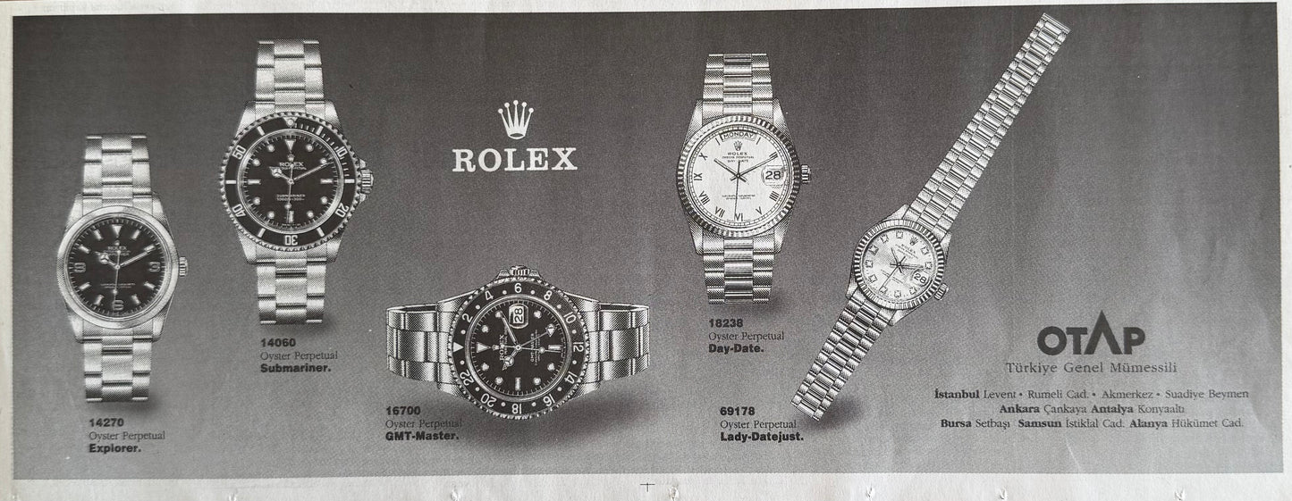 Rolex Koleksiyonu “Perpetual Icons” 1997 Orijinal Türkiye Dönem Reklamıdır (Sonradan Baskı Değildir).