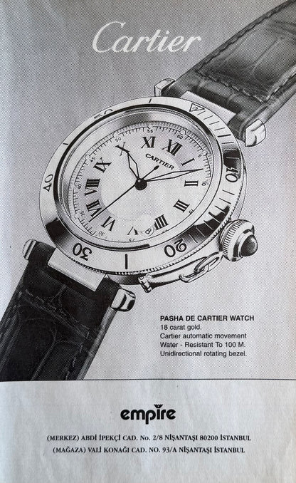 Cartier Pasha de Cartier “Timeless Engineering” 1995 Orijinal Türkiye Dönem Reklamıdır (Sonradan Baskı Değildir).