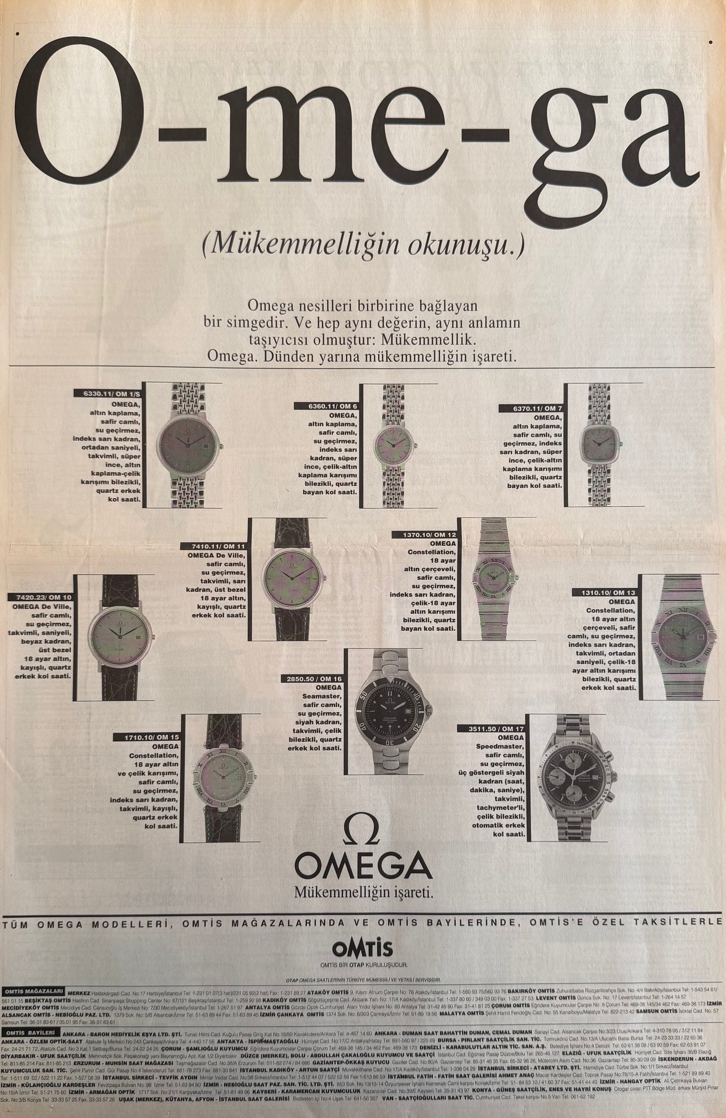 Omega – “O-me-ga / Mükemmelliğin Okunuşu” Orijinal Türkiye Tam Sayfa Gazete Reklamıdır (Sonradan Baskı Değildir).