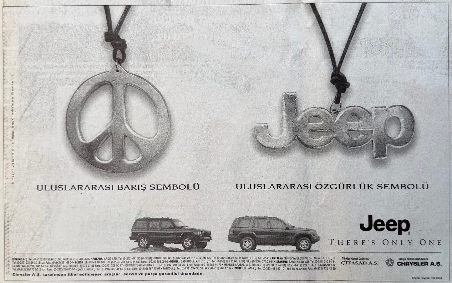 Jeep – “Cherokee Limited & Grand Cherokee” 1997 Orijinal Türkiye Reklam Sayfasıdır (Sonradan Baskı Değildir).