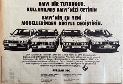 BMW – “BMW Bir Tutkudur” 1986 Orijinal Türkiye Reklam Sayfasıdır (Sonradan Baskı Değildir).
