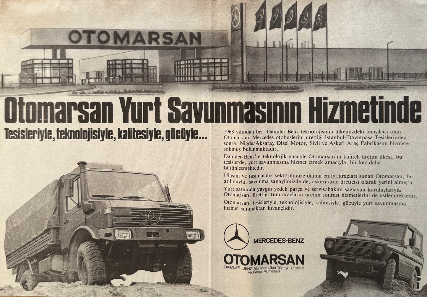Otomarsan – “Yurt Savunmasının Hizmetinde” 1987 Orijinal Türkiye Reklam Sayfasıdır (Sonradan Baskı Değildir).