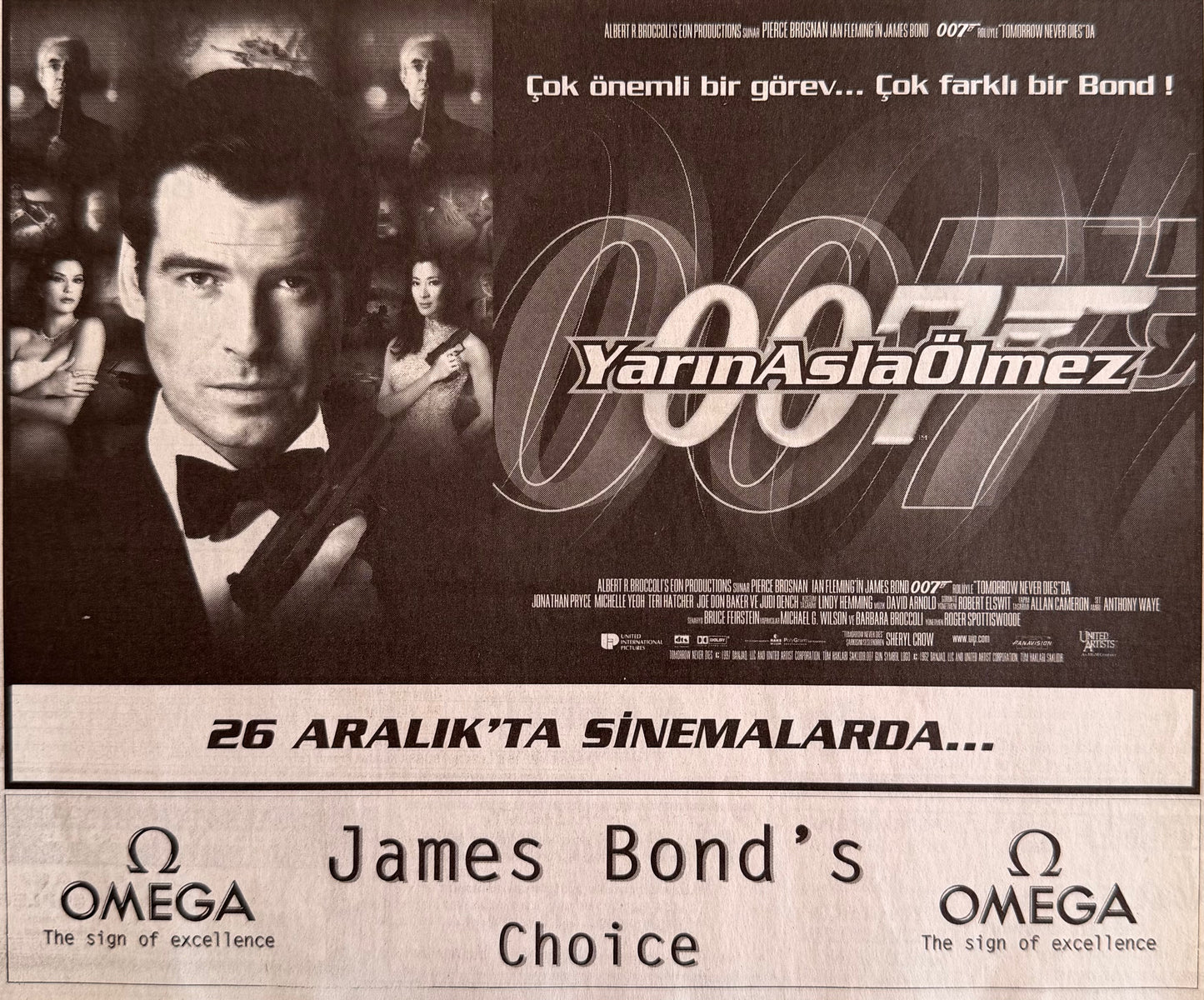 Omega × James Bond “Tomorrow Never Dies” Orijinal Türkiye Dönem Reklamıdır (Sonradan Baskı Değildir).