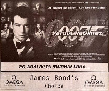 Omega × James Bond “Tomorrow Never Dies” Orijinal Türkiye Dönem Reklamıdır (Sonradan Baskı Değildir).