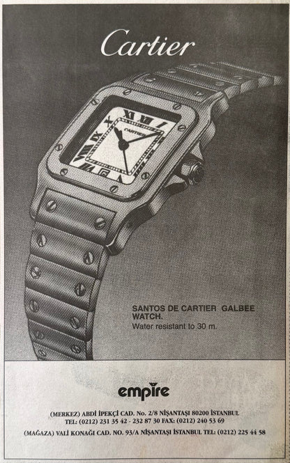 Cartier “Santos“ 1995 Türkiye Orijinal Dönem Reklamıdır (Sonradan Baskı Değildir).