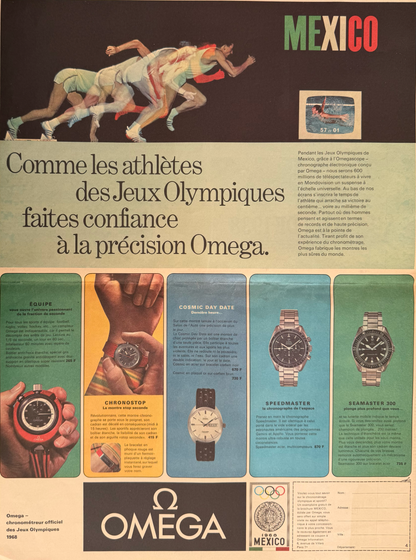 Omega & Mexico 1968 Olimpiyatları - Orijinal Dönem Reklam Sayfasıdır (Sonradan Baskı Değildir).