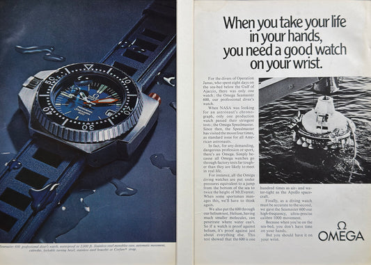 Omega Seamaster 600 & NASA - Orijinal Dönem Çift Sayfa Reklamı (Sonradan Baskı Değildir)