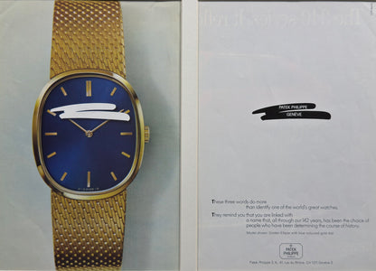 Patek Philippe Golden Ellipse Blue Dial - Orijinal Dönem Çift Sayfa Reklamı (Sonradan Baskı Değildir)