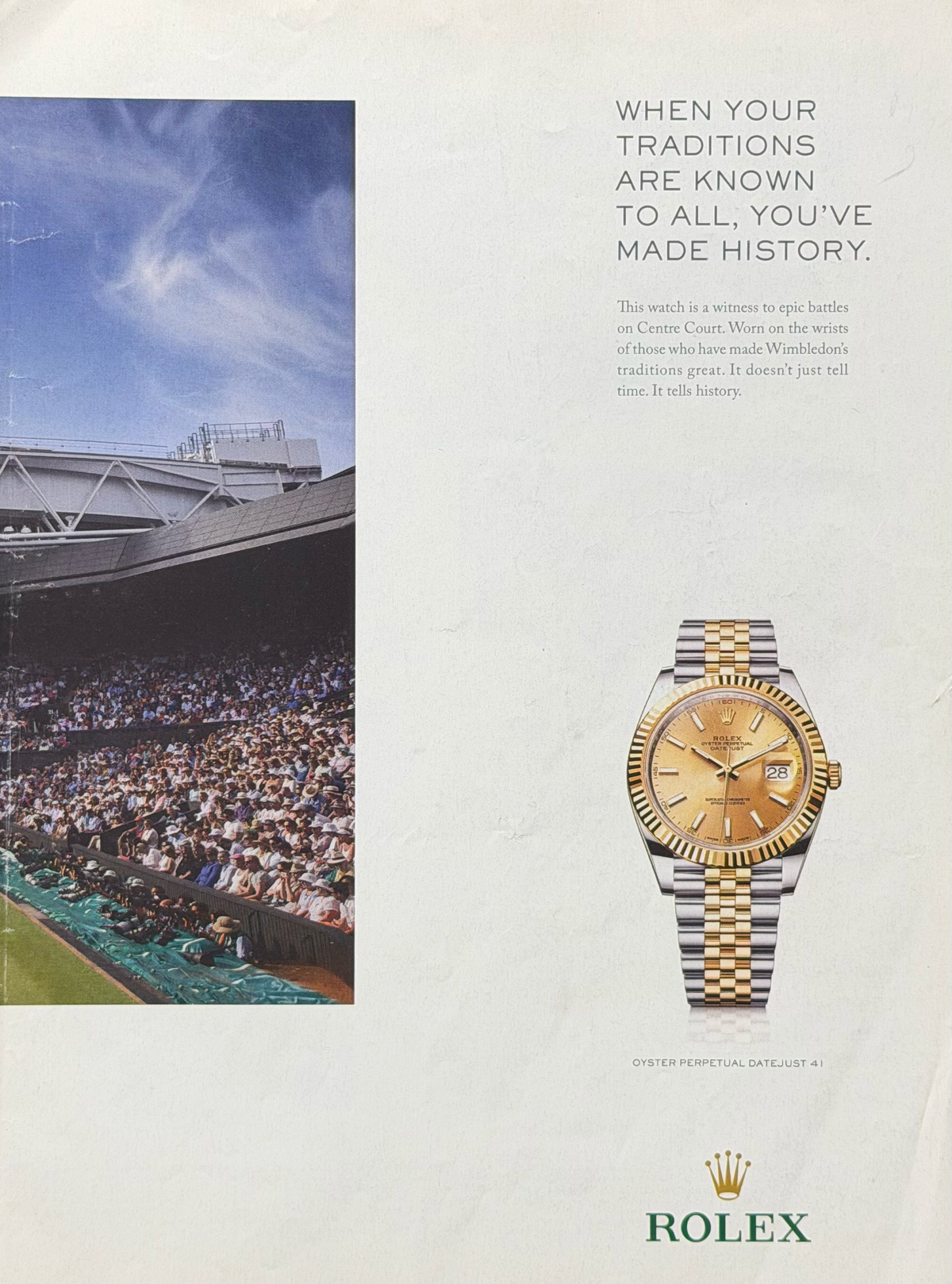 Rolex Oyster Perpetual Datejust 41 Wimbledon Centre Court Orijinal Dönem Reklamıdır (Sonradan Baskı Değildir)