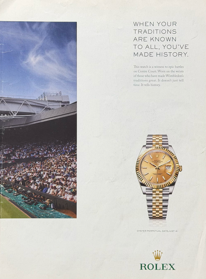 Rolex Oyster Perpetual Datejust 41 Wimbledon Centre Court Orijinal Dönem Reklamıdır (Sonradan Baskı Değildir)