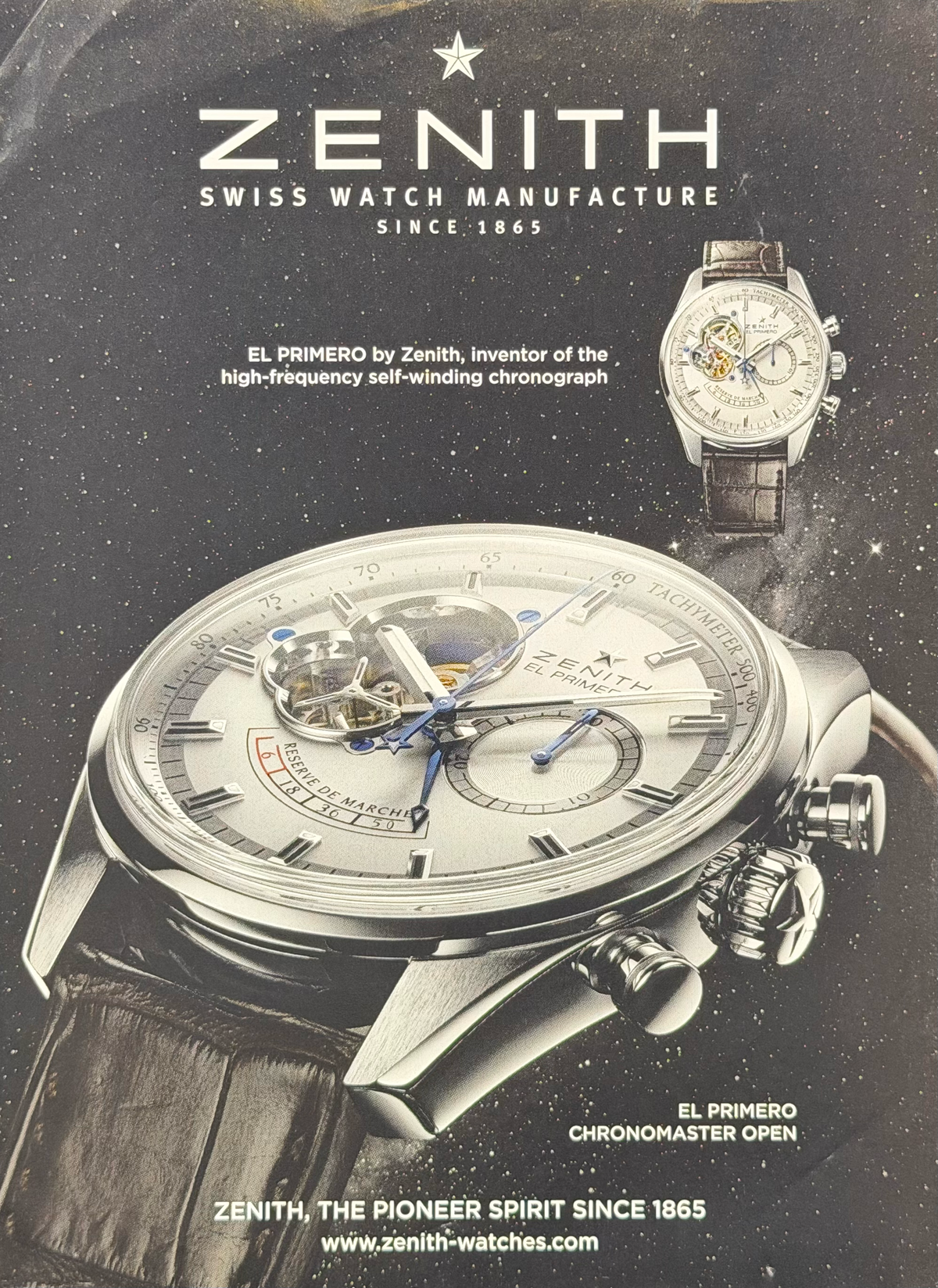 Zenith El Primero Chronomaster Open Çelik Kasa  Orijinal Dönem Reklamıdır (Sonradan Baskı Değildir)