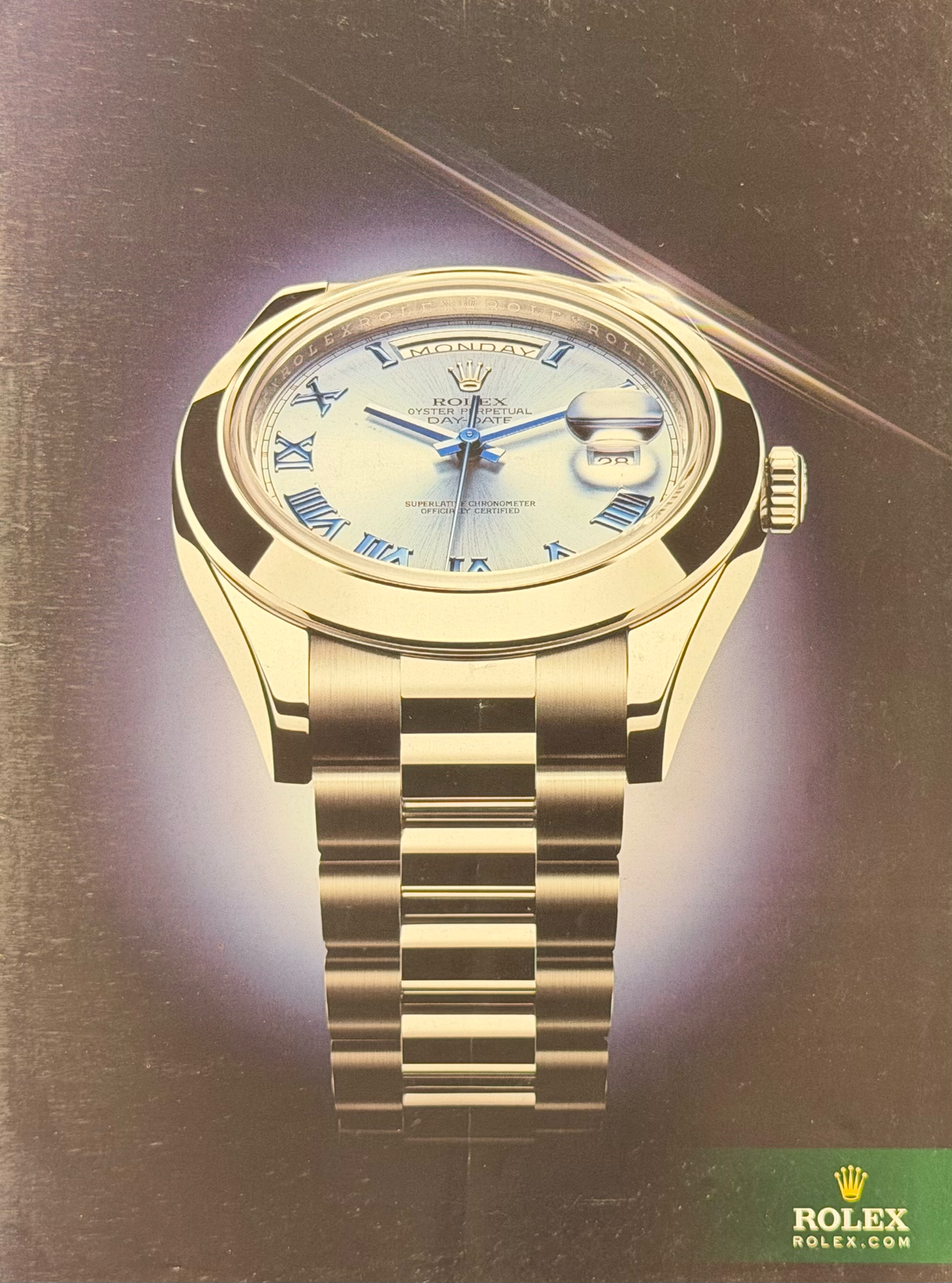 Rolex Day-Date II Platin Ice Blue Kadran Orijinal Dönem Reklamıdır (Sonradan Baskı Değildir)