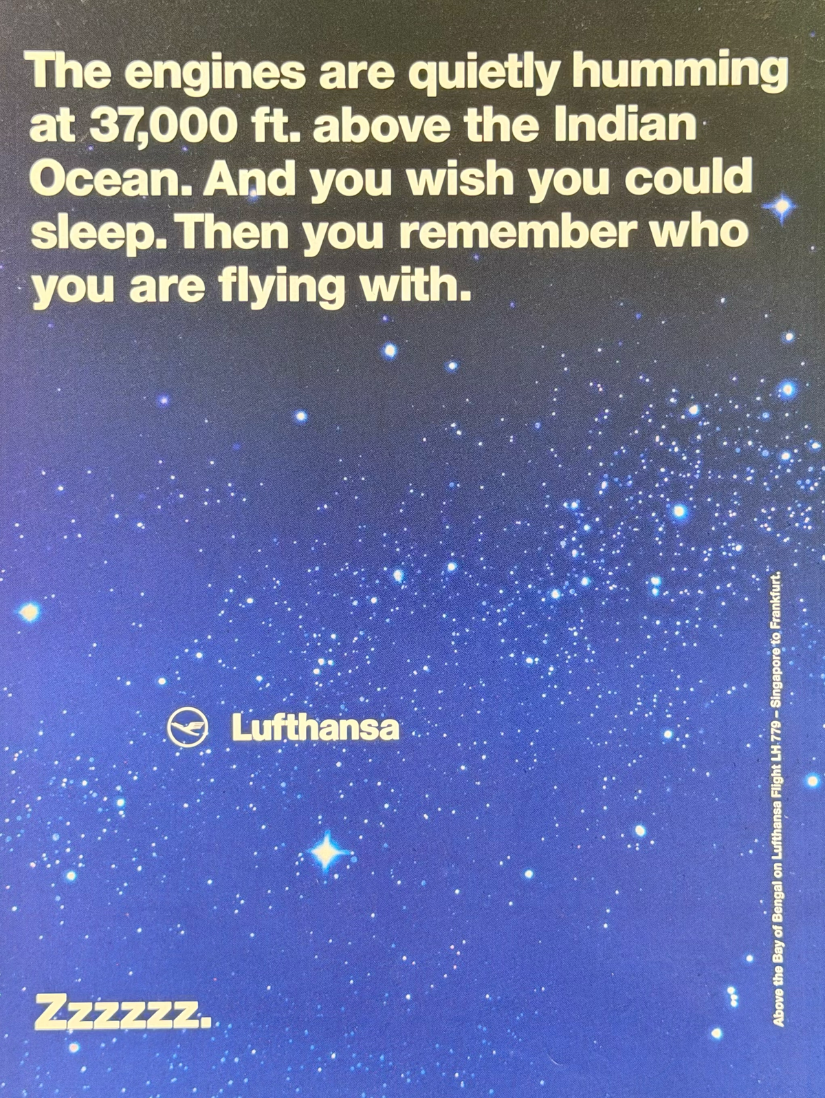 Lufthansa “Zzzzzz – 37,000 Feet” Orijinal Dönem Reklamıdır (Sonradan Baskı Değildir)