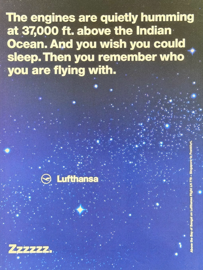 Lufthansa “Zzzzzz – 37,000 Feet” Orijinal Dönem Reklamıdır (Sonradan Baskı Değildir)