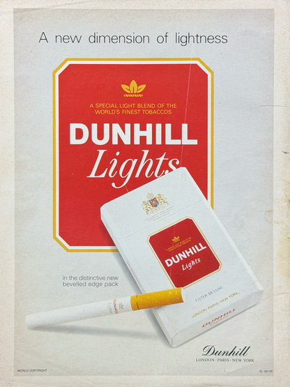 Dunhill Lights “A New Dimension of Lightness” Orijinal Dönem Reklamıdır (Sonradan Baskı Değildir)