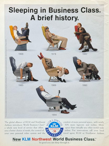 KLM & Northwest Airlines “Sleeping in Business Class” Orijinal Dönem Reklamıdır (Sonradan Baskı Değildir)