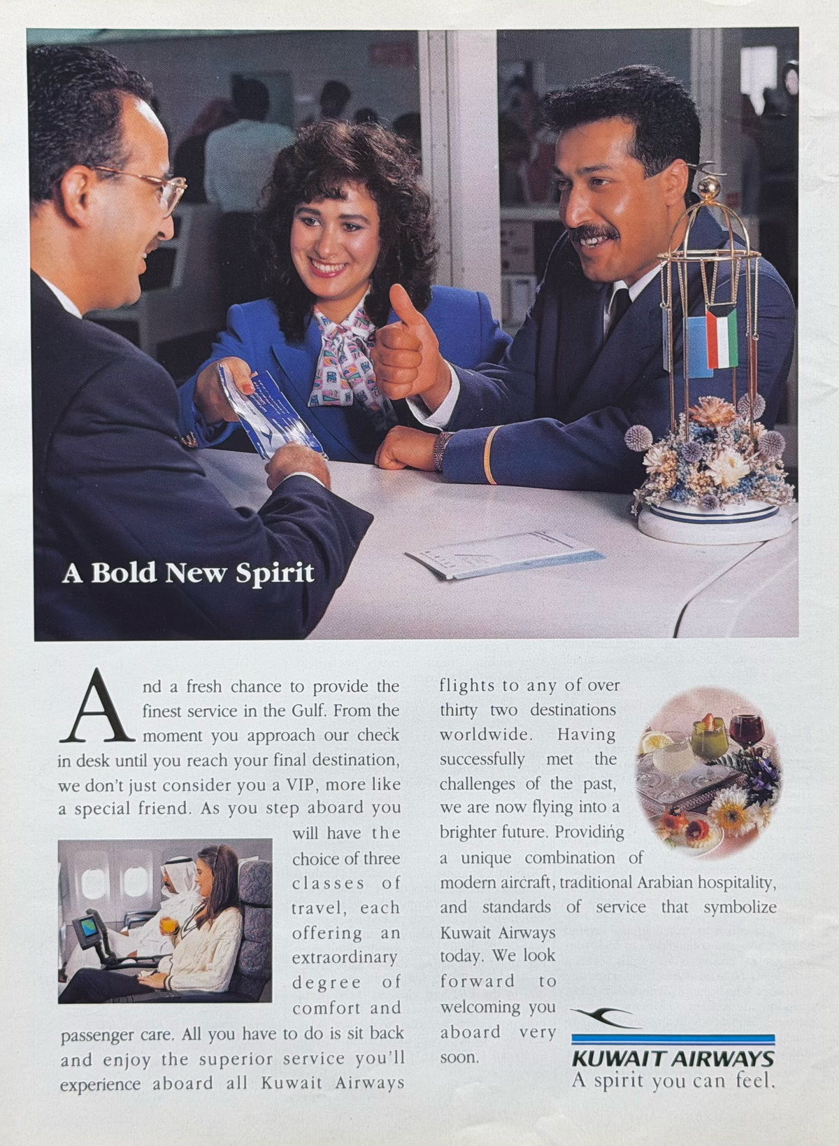 Kuwait Airways “A Bold New Spirit” Orijinal Dönem Reklamıdır (Sonradan Baskı Değildir)