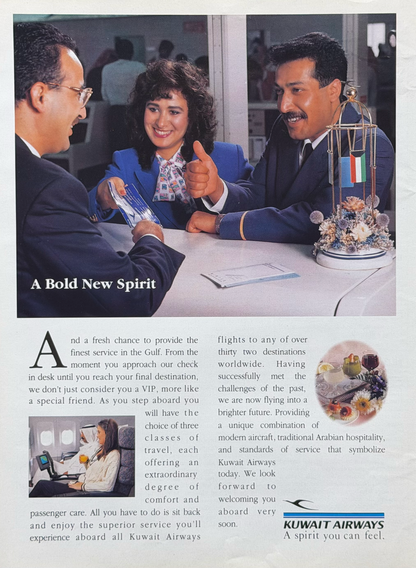Kuwait Airways “A Bold New Spirit” Orijinal Dönem Reklamıdır (Sonradan Baskı Değildir)