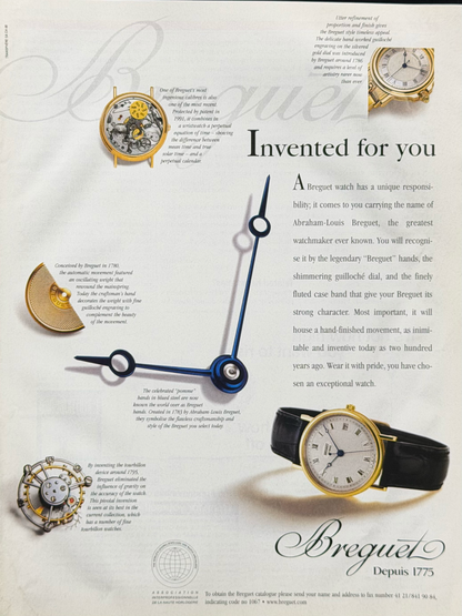 Breguet Invented for You İngilizce Orijinal Dönem Reklamıdır (Sonradan Baskı Değildir)
