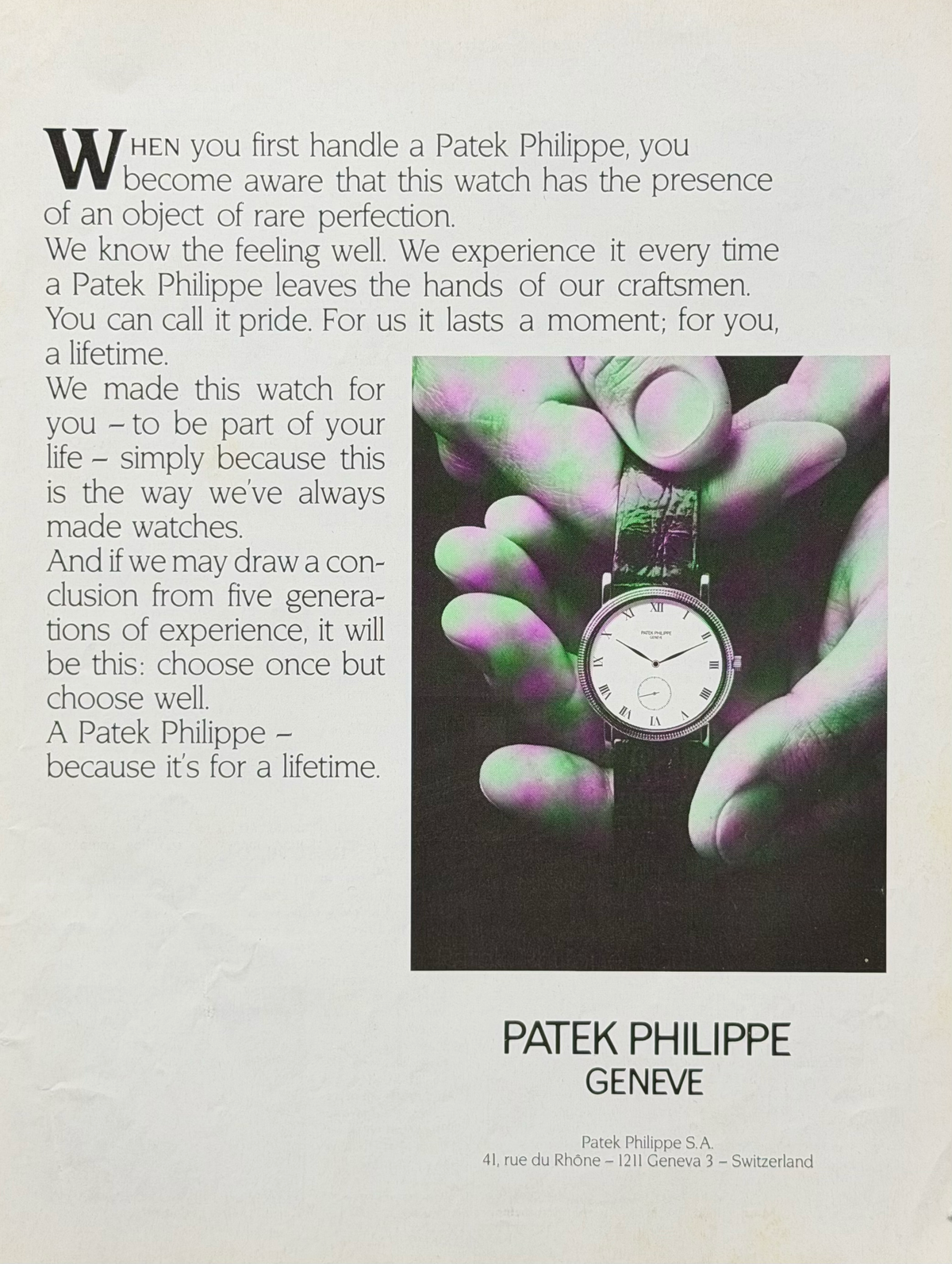 Patek Philippe Genève Klasik Dress Watch Vintage Orijinal Dönem Reklamıdır (Sonradan Baskı Değildir)