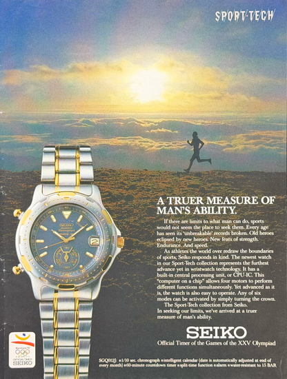 Seiko Sport-Tech Barcelona 1992 Olimpiyatları Orijinal Dönem Reklamıdır (Sonradan Baskı Değildir)