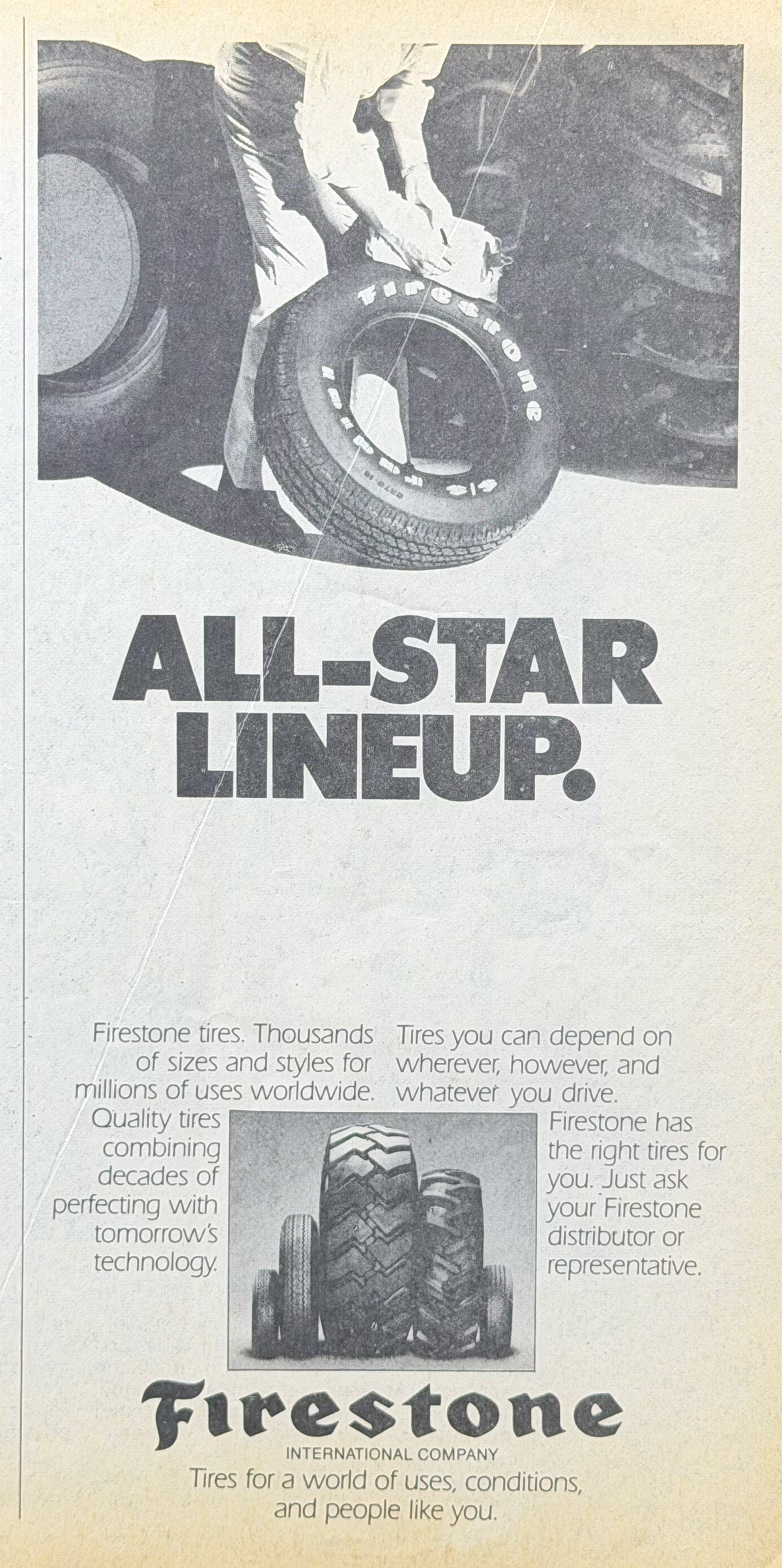 Firestone “All-Star Lineup” Vintage İngilizce Orijinal Dönem Reklamıdır (Sonradan Baskı Değildir)