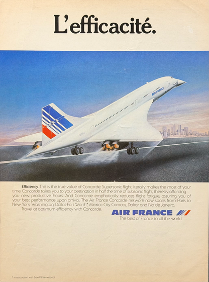 Air France ve Efsane Concorde Süpersonik Uçuş İngilizce Orijinal Dönem Reklamıdır (Sonradan Baskı Değildir)