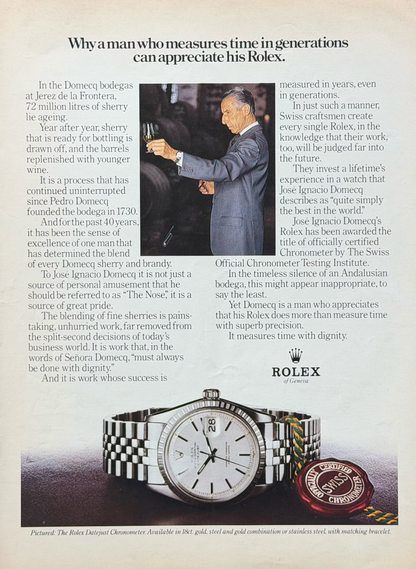 Rolex Datejust José Ignacio Domecq Vintage Orijinal Dönem Reklamıdır (Sonradan Baskı Değildir)
