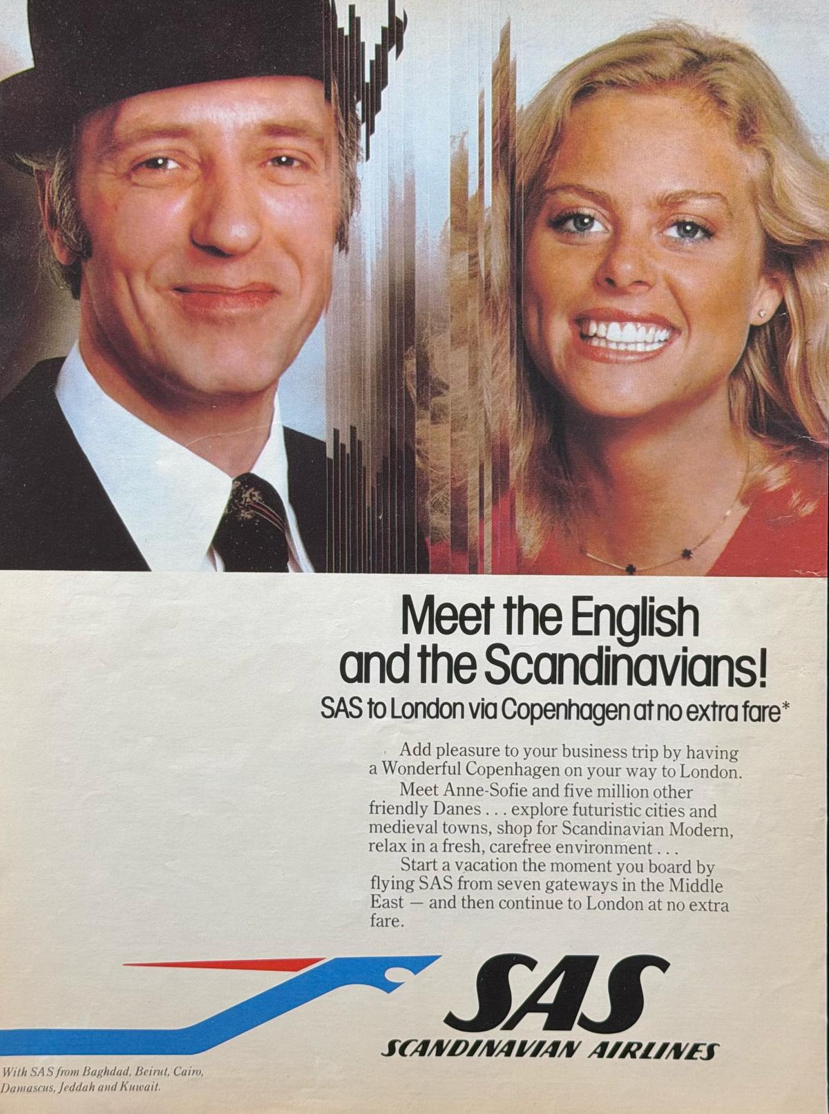 SAS Scandinavian Airlines “Meet the English and the Scandinavians!” Orijinal Dönem Reklamıdır (Sonradan Baskı Değildir)