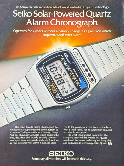 Seiko Solar-Powered Vintage Orijinal Dönem Reklamıdır (Sonradan Baskı Değildir)