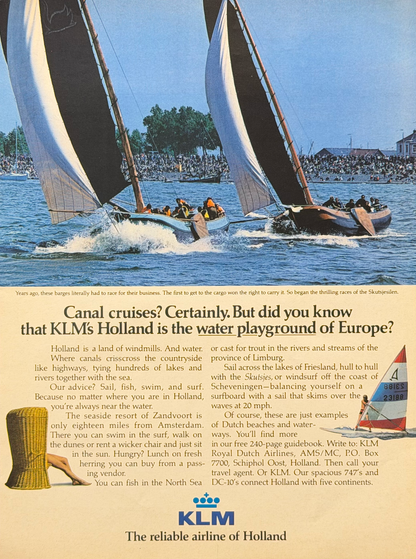 KLM “Holland Is the Water Playground of Europe” Orijinal Dönem Reklamıdır (Sonradan Baskı Değildir)