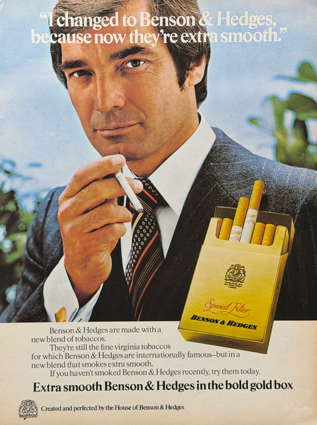 Benson & Hedges Gold Box “Extra Smooth” Vintage İngilizce Orijinal Dönem Reklamıdır (Sonradan Baskı Değildir)