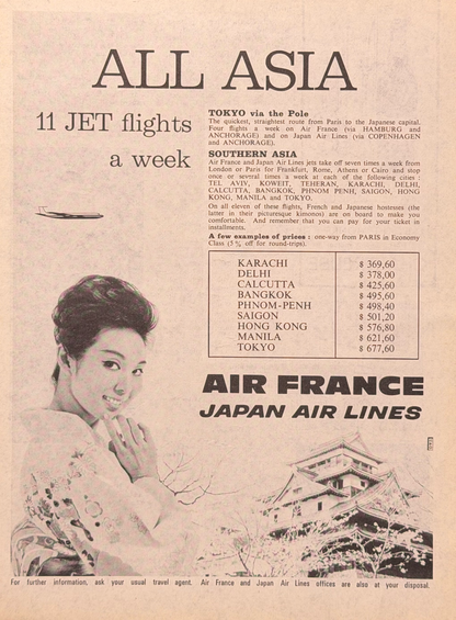 Air France “All Asia” Vintage İngilizce Orijinal Dönem Reklamıdır (Sonradan Baskı Değildir)